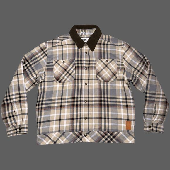Scotch & Soda Sherpa Lined Plaid Flannel Eisenhower Jacket Mocha Mens L NWT - Picture 1 of 10